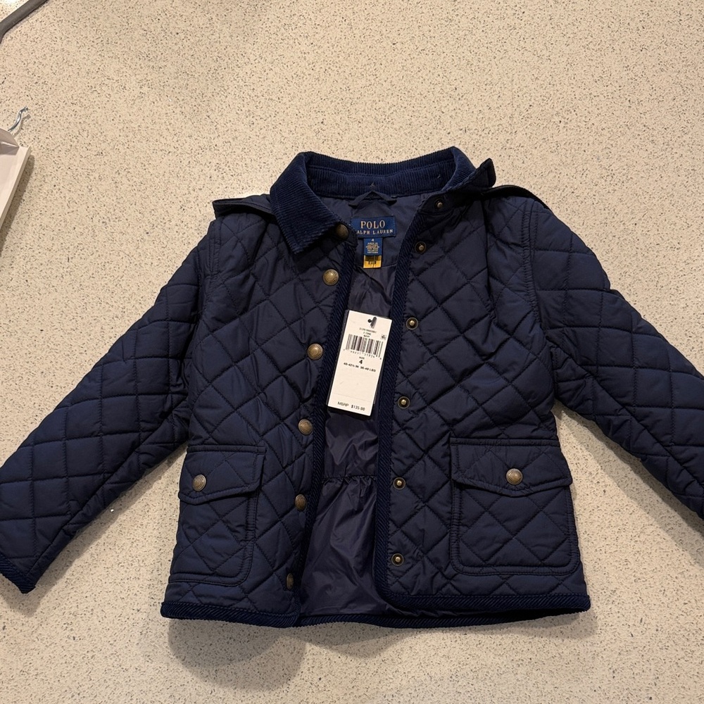 Polo by Ralph Lauren Kids Girls Dark Blue Quilted Puffer Jacket size- 4T NWT